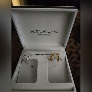 R H MACYS Sterling Silver and Gold Hoop Earrings